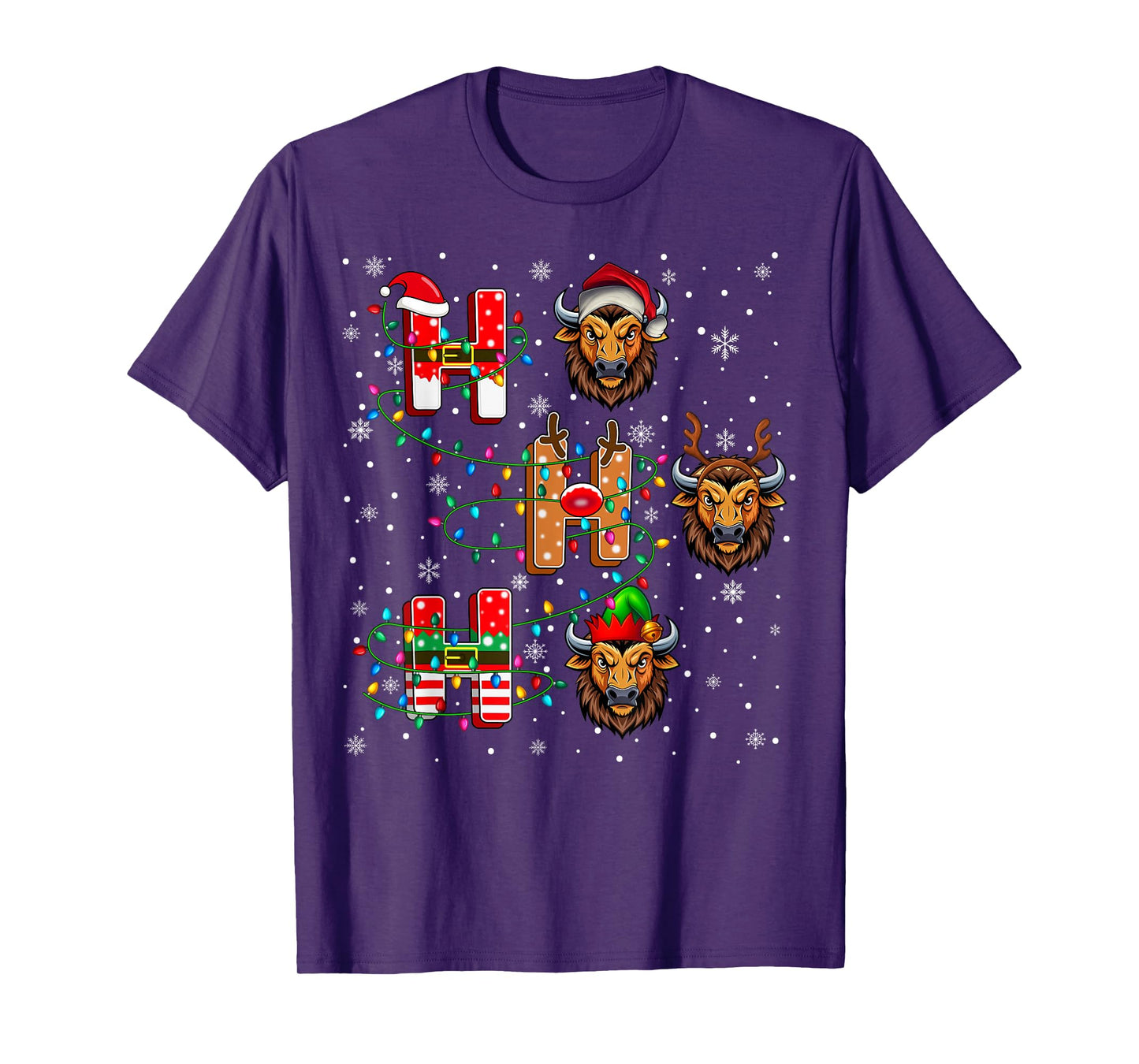 Ho Ho Ho Santa Reindeer Hat Elf Bison Animal Christmas T-Shirt