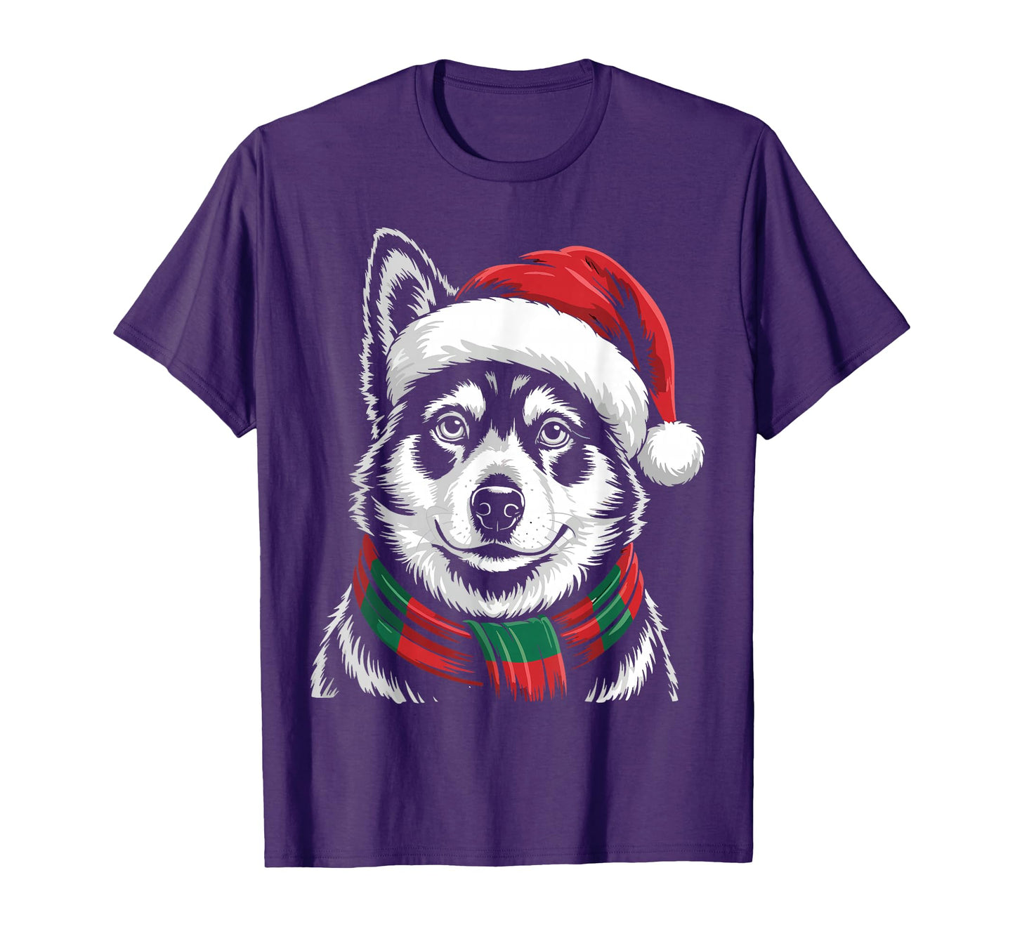 Norwegian Elkhound Dog Santa Hat Scarf Christmas Costume T-Shirt