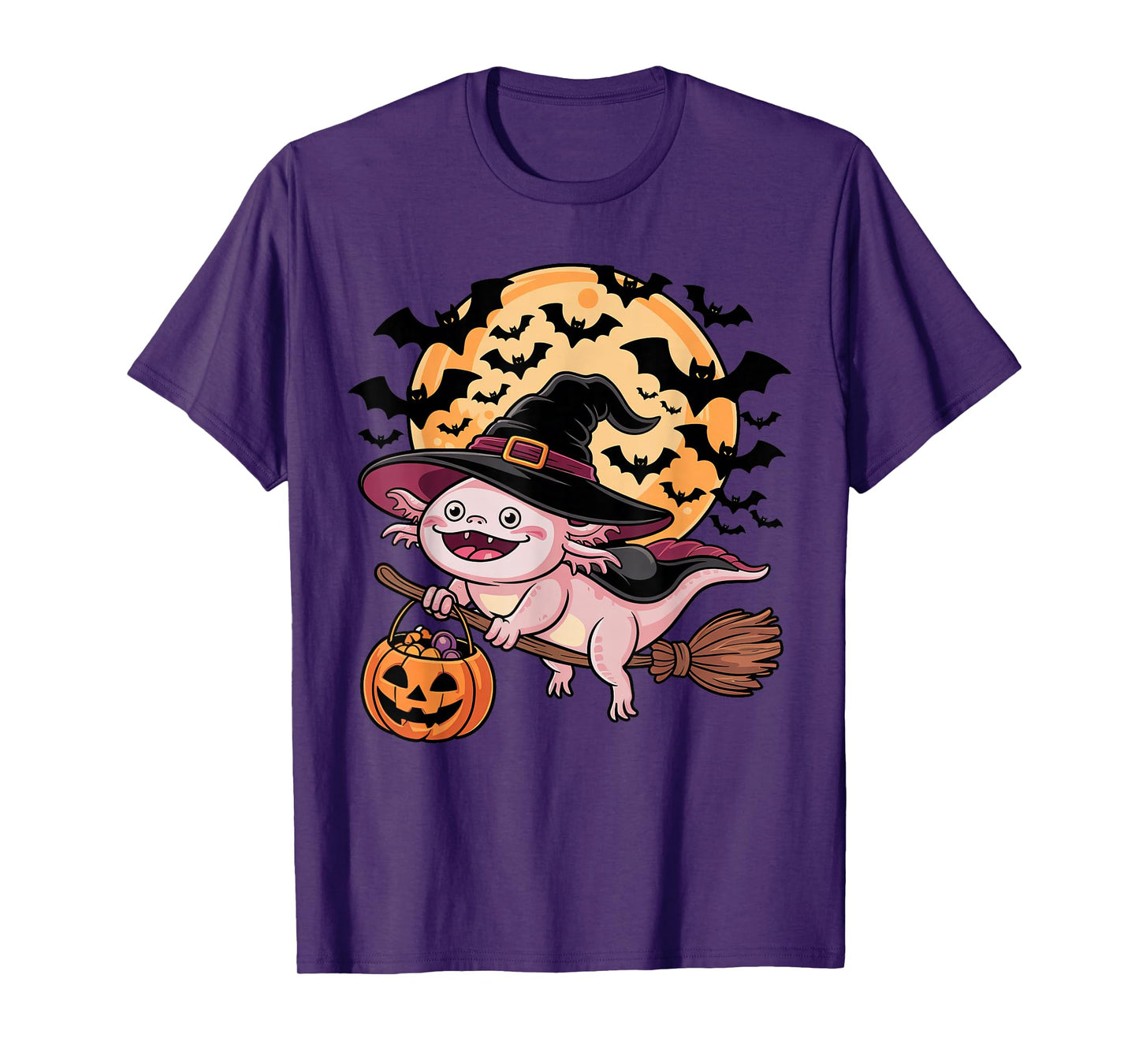 Axolotl Witch Jack-o-Lantern Candy Bucket Halloween Costume T-Shirt