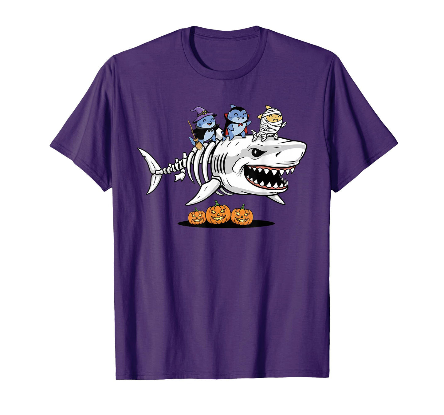 Funny Shark Skeleton Mummy Witch Halloween Kids Mens Womens T-Shirt