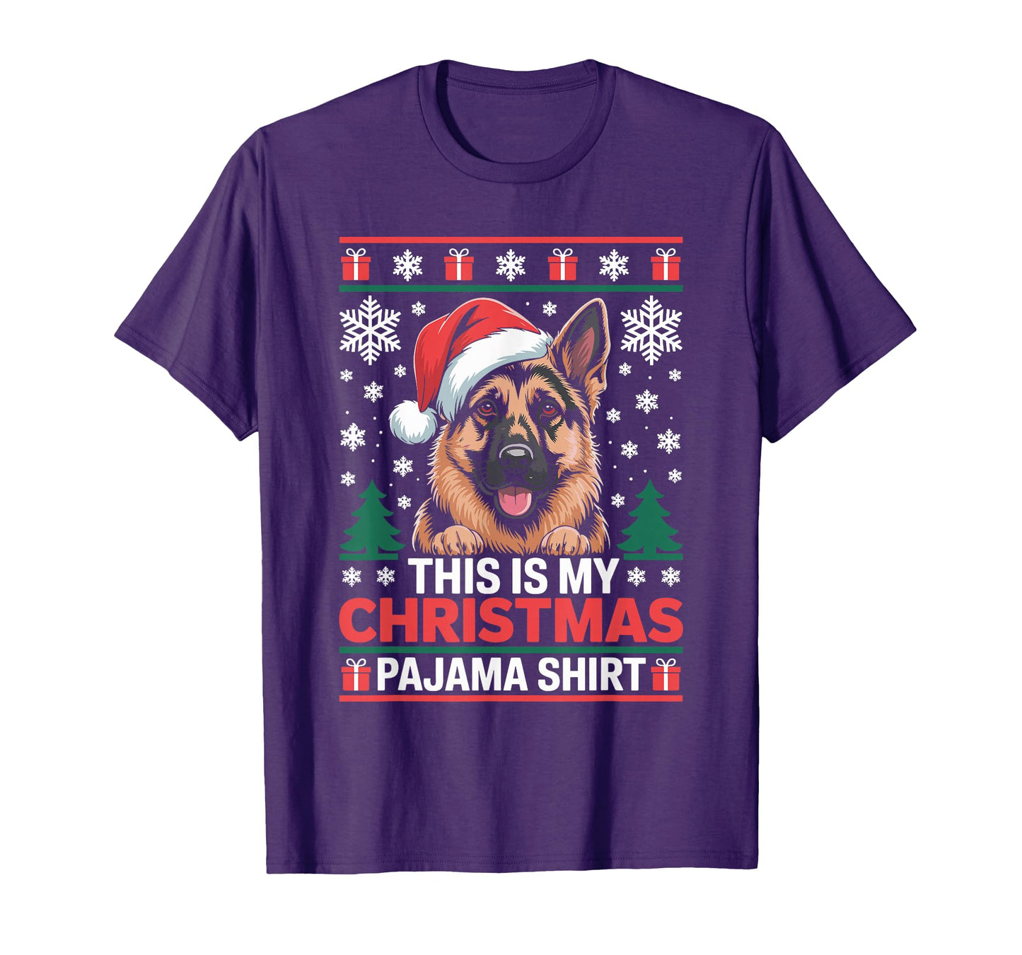 German Shepherd Santa Hat Ugly Christmas Sweater Dog T-Shirt