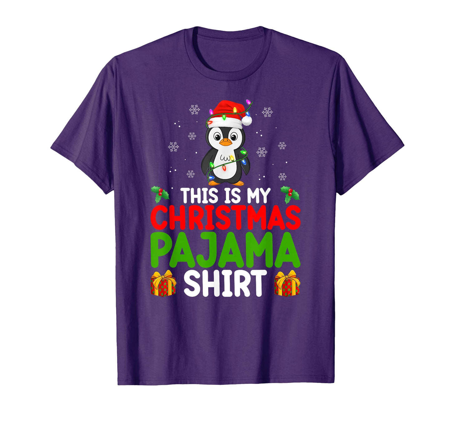 Cute Penguin Xmas Lights Santa This is My Christmas Pajamas T-Shirt