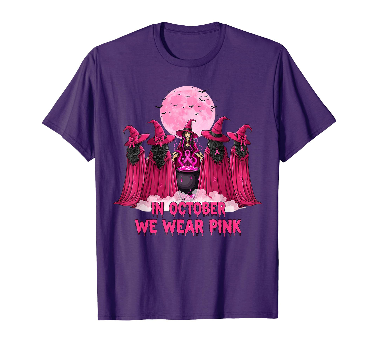 October We Wear Pink Witch Halloween Breast Cancer Awareness T-Shirt