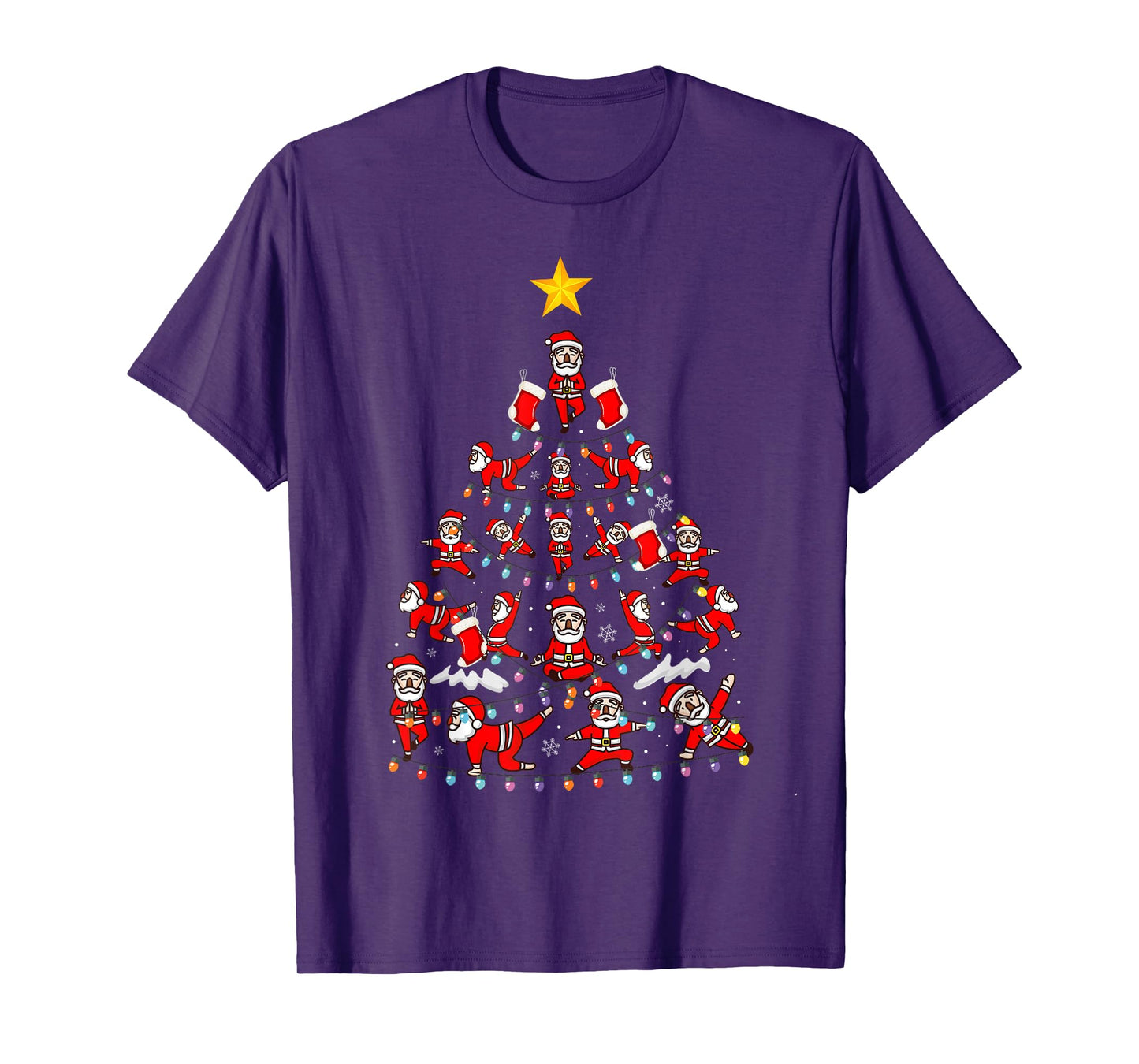 Tree Santa Claus Yoga Pose Yoga Santa Christmas Yoga Snow T-Shirt
