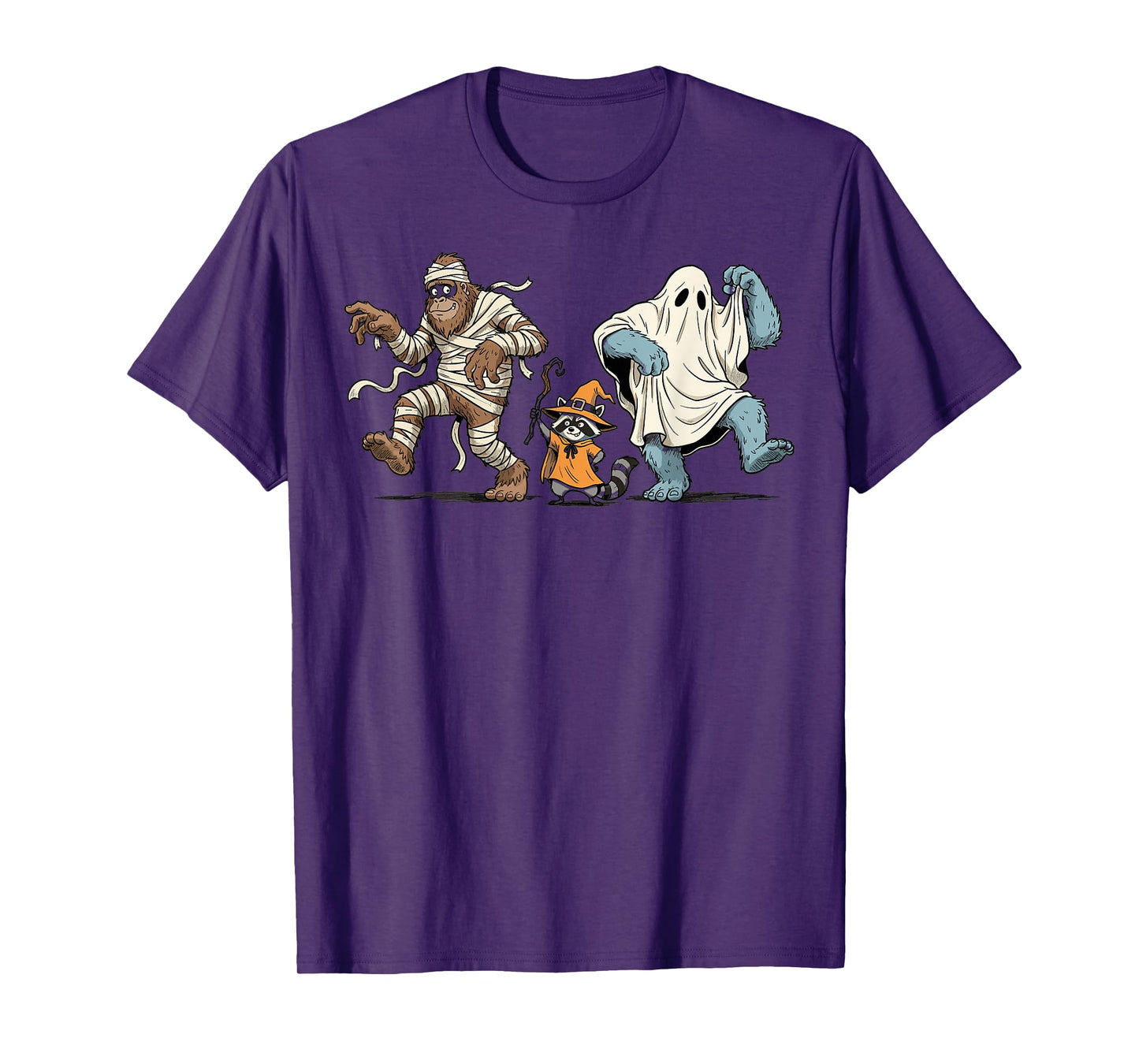Halloween Bigfoot Yeti Raccoon Cute Monster Costume T-Shirt