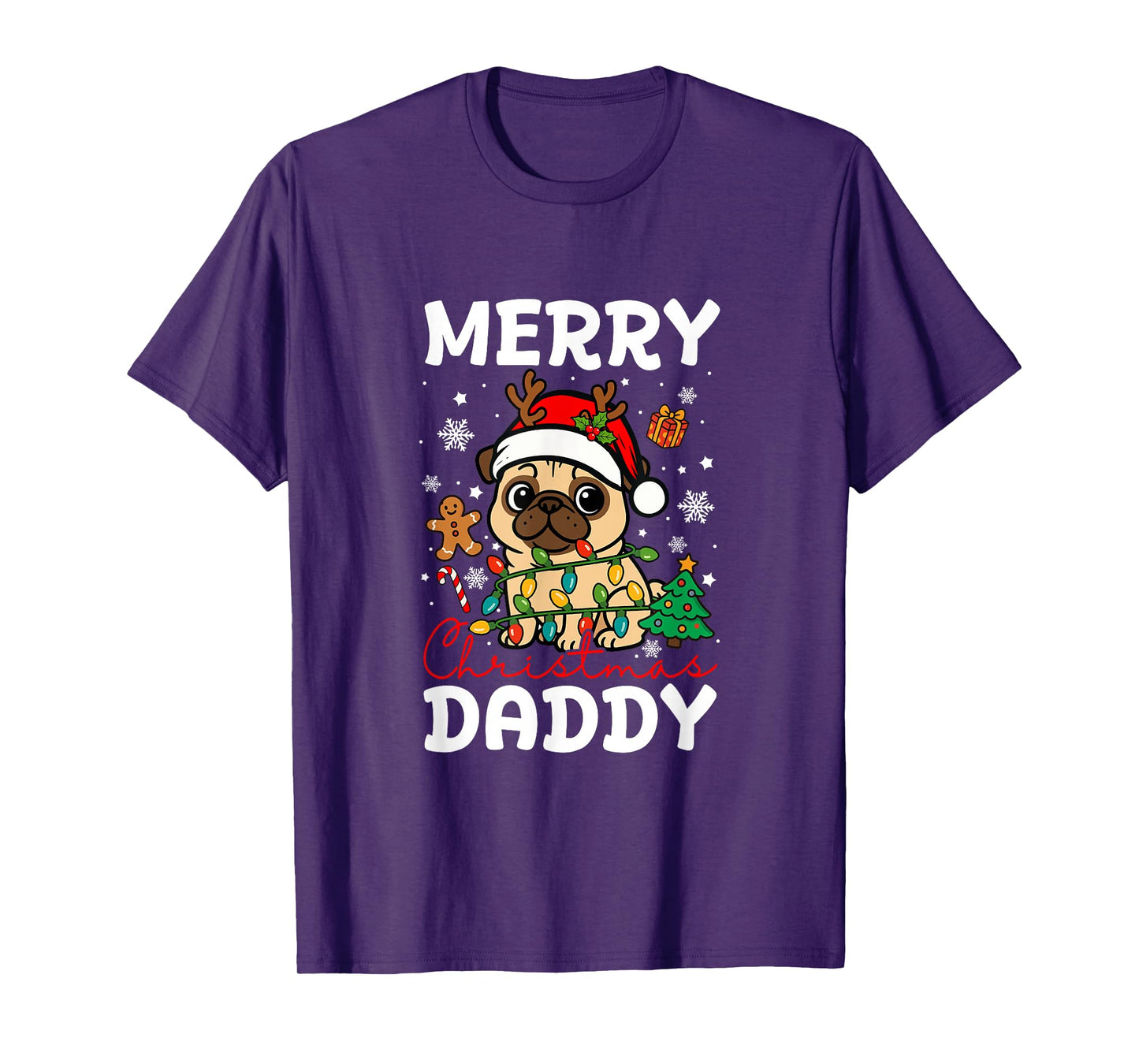 Merry Christmas Daddy Santa Pug Funny Owner Lover Family T-Shirt
