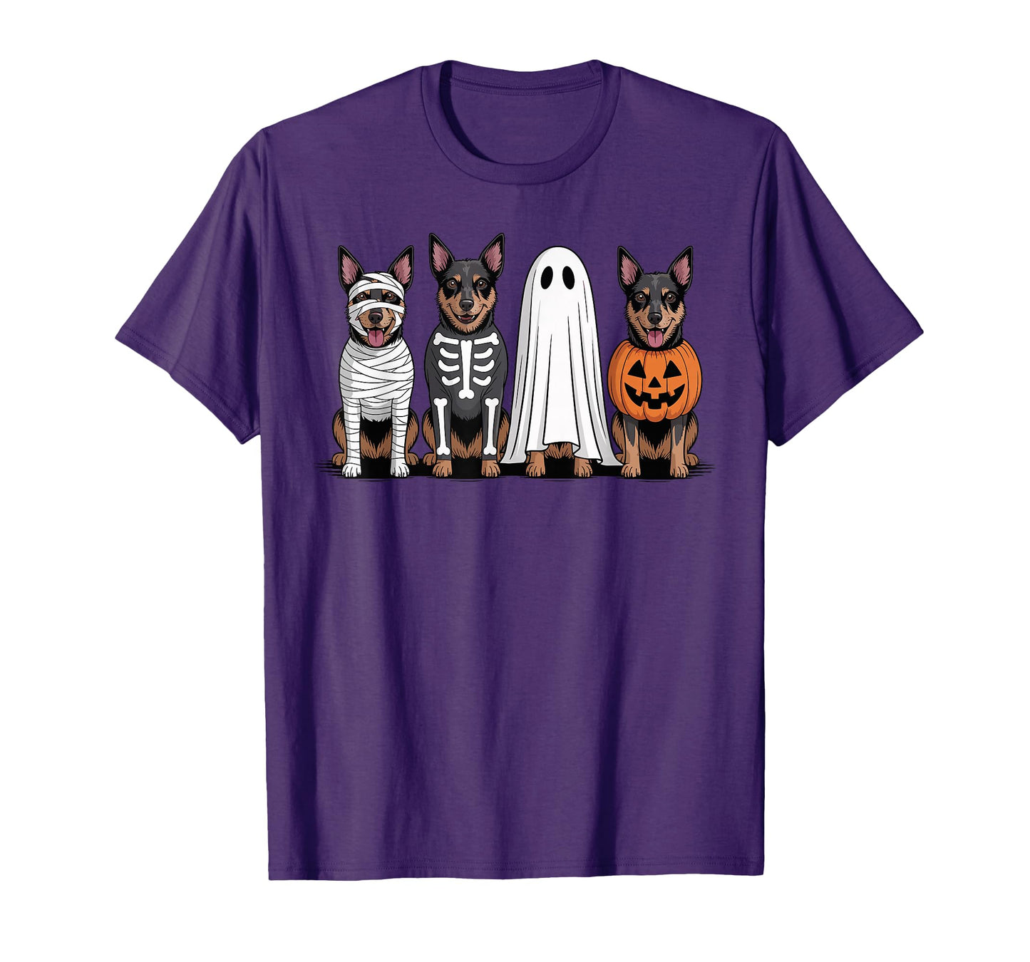 Spooky Ghost Australian Kelpie Pumpkin Halloween Skeleton T-Shirt