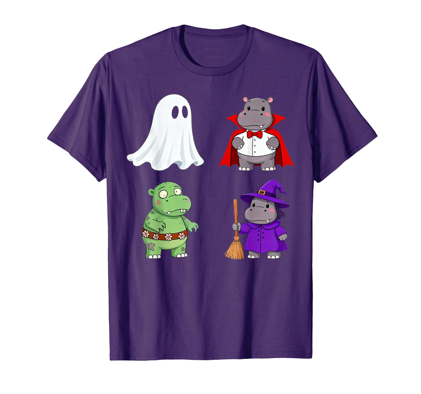 Funny Hippo Ghost Witch Zombie Halloween Costume Boys Girls T-Shirt