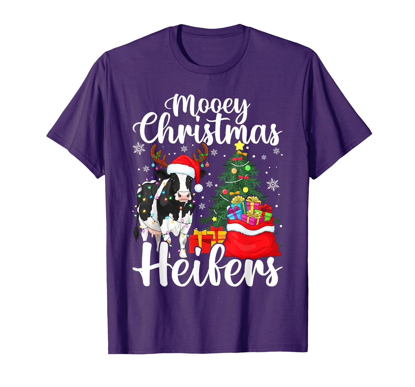 Mooey Heifers Santa Cow Christmas Lights Funny T-Shirt