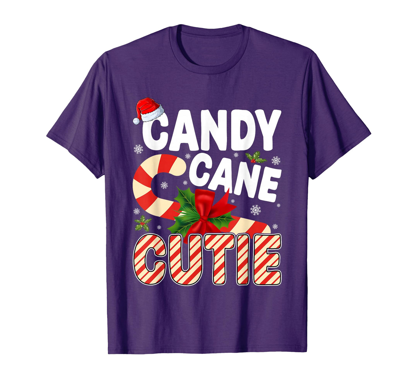 Candy Cane Christmas Pajamas Xmas Santa Hat Women Girls T-Shirt