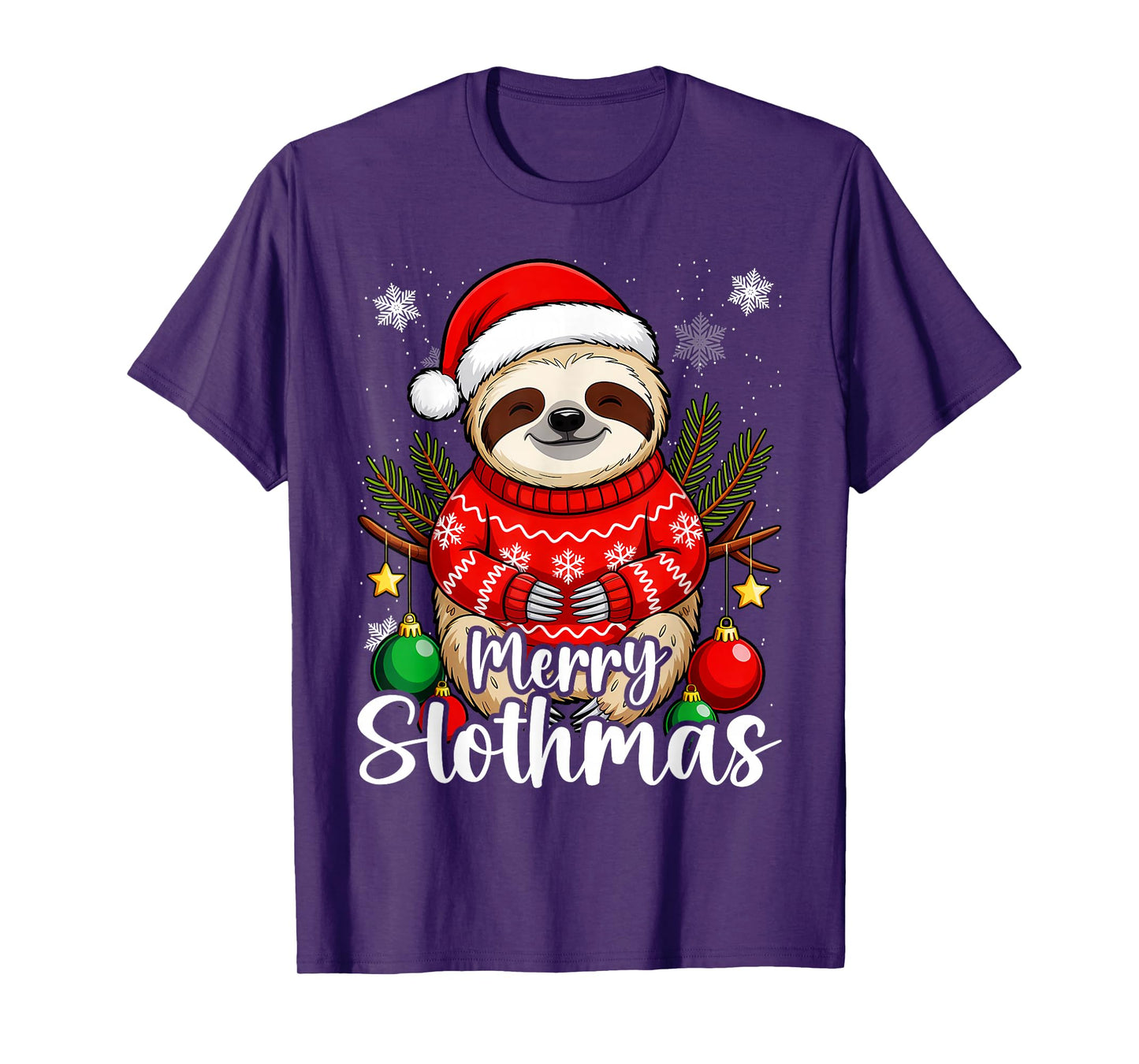 Merry Christmas Sloth Lazy Santa Hat T-Shirt