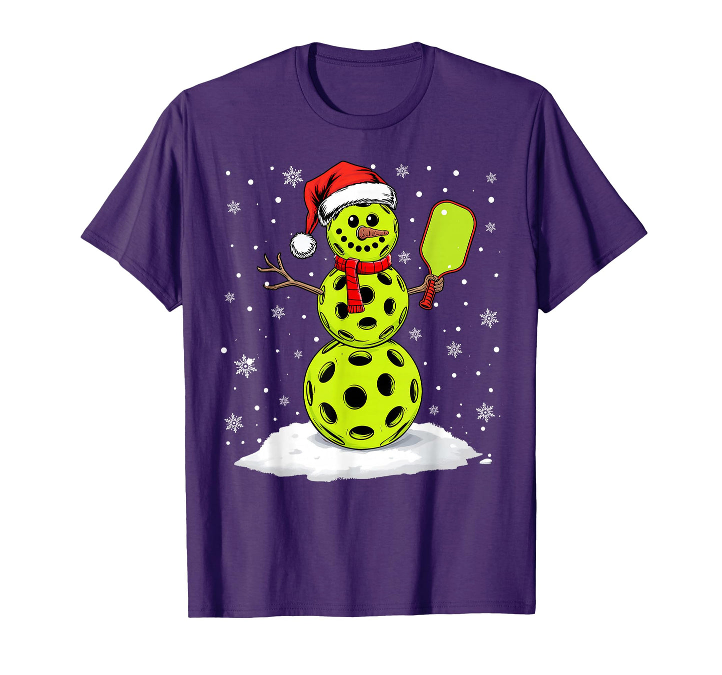 Santa Hat Snowman Xmas Funny Pickleball Lover Christmas T-Shirt