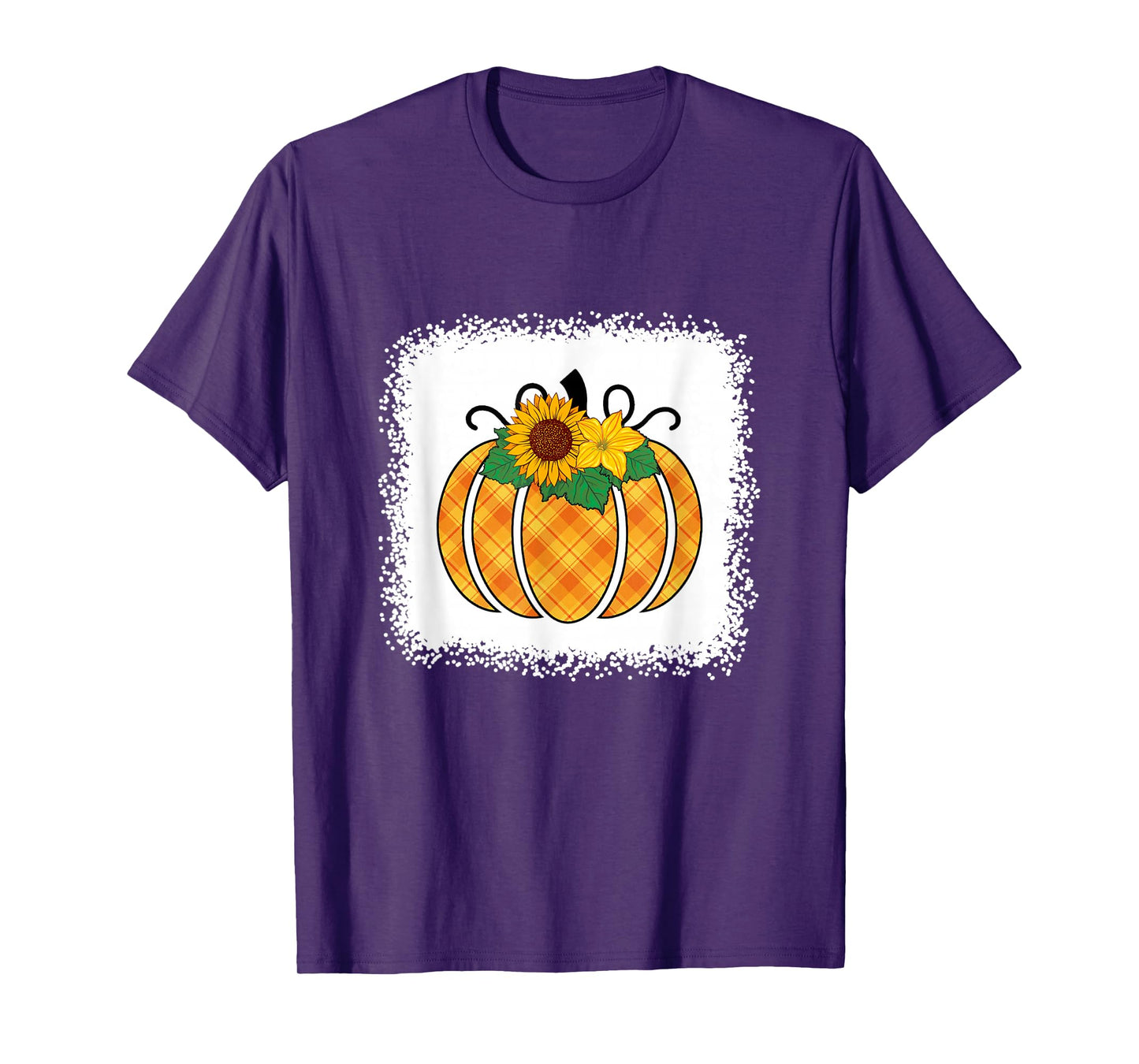 Halloween Pumpkin Bleached Orange and Black Buffalo Plaid T-Shirt