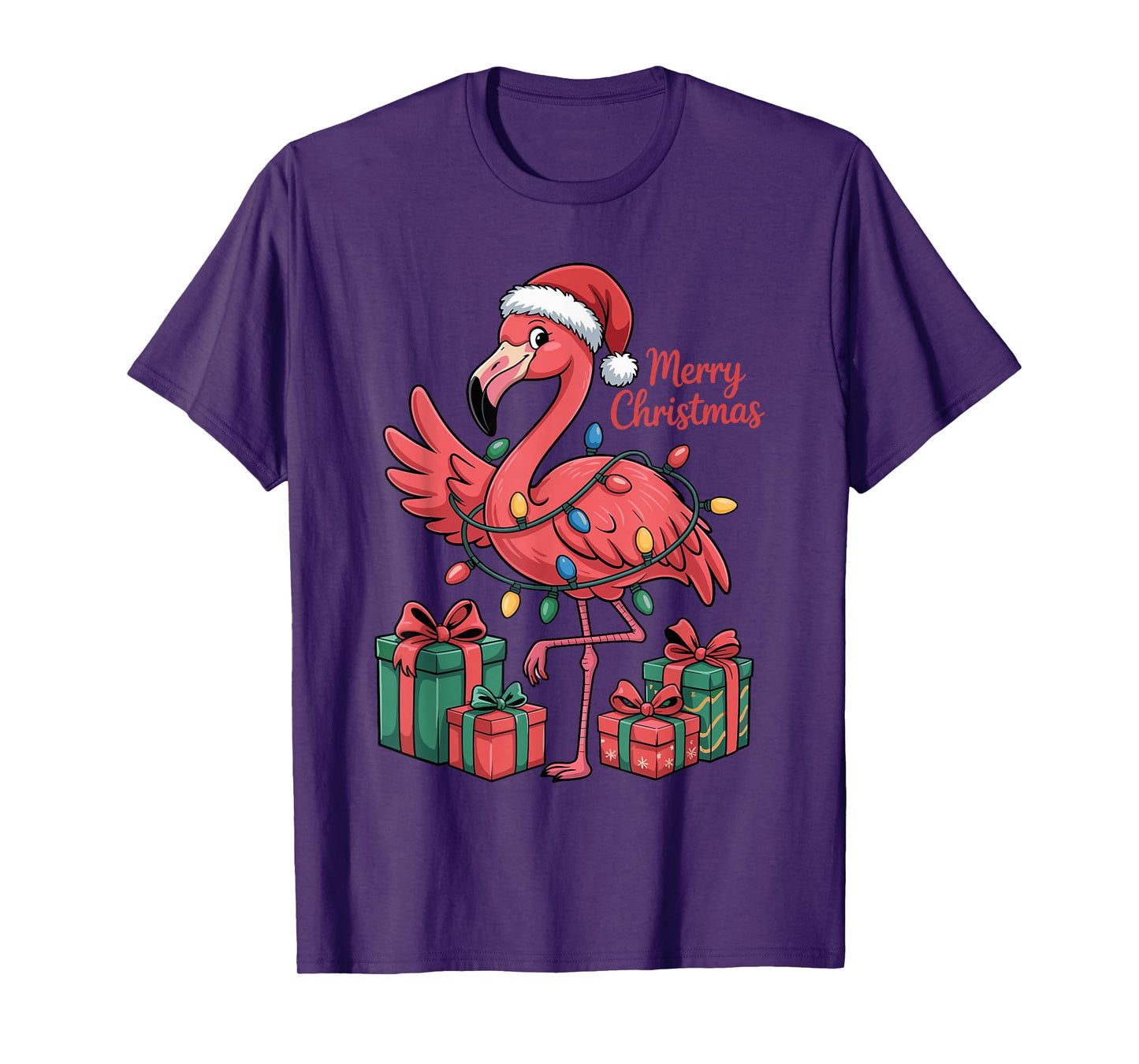 Flamingo Santa Hat Christmas Funny Tropical Birds Lovers T-Shirt