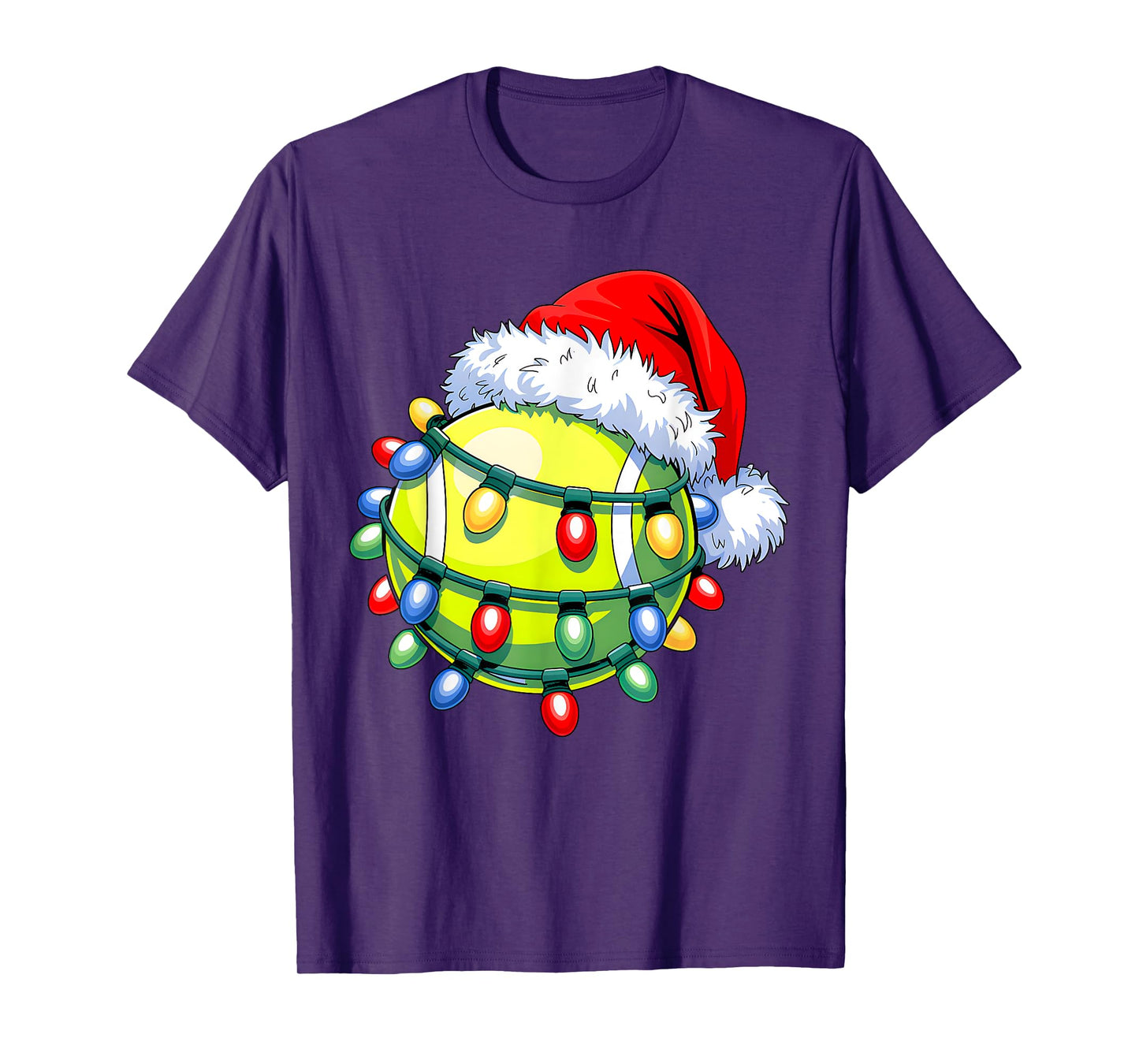 Tennis Ball Santa Hat Men Women Christmas Tennis Xmas Lights T-Shirt