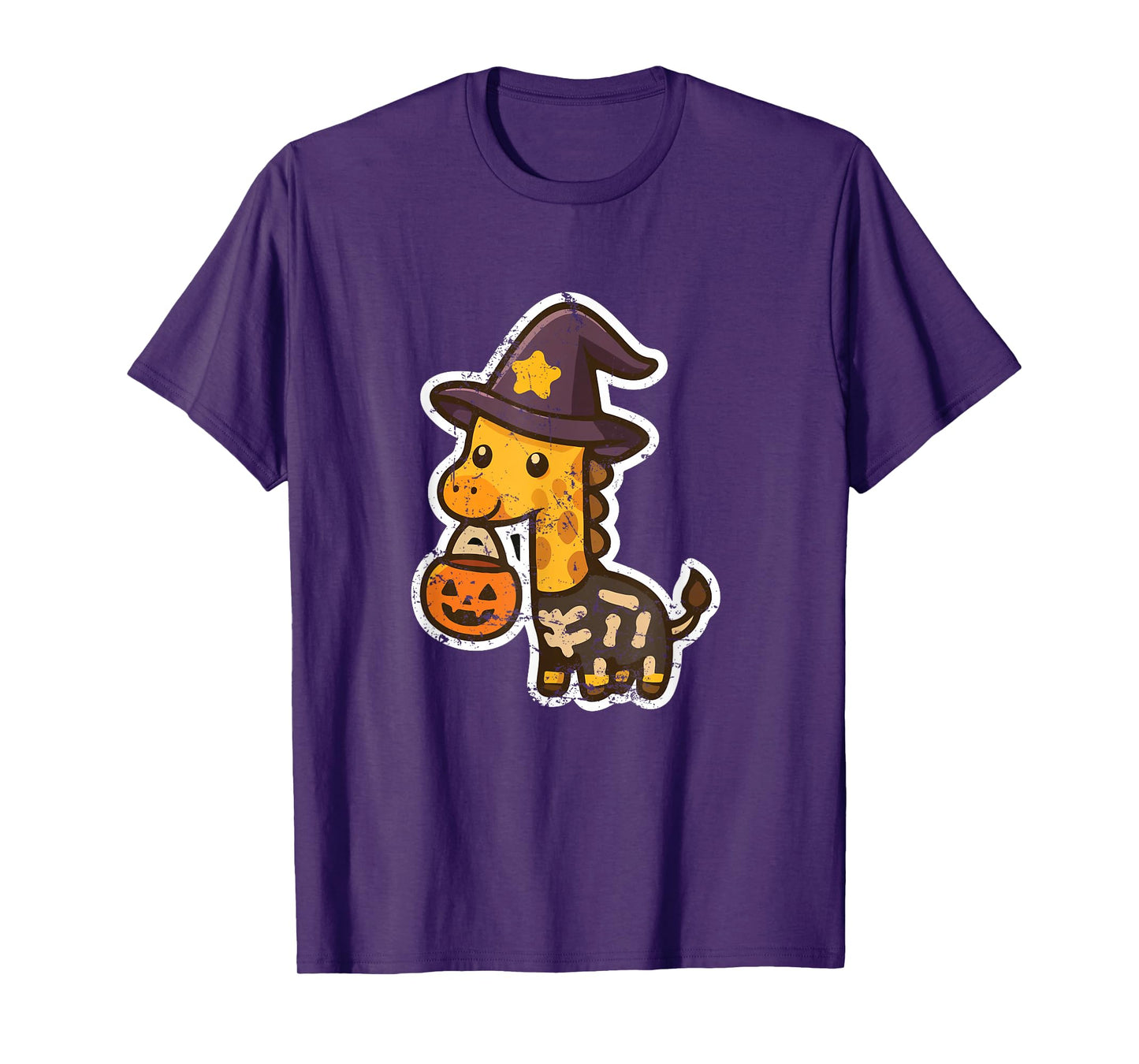 Giraffe Witch Skeleton with Pumpkin Pail T-Shirt