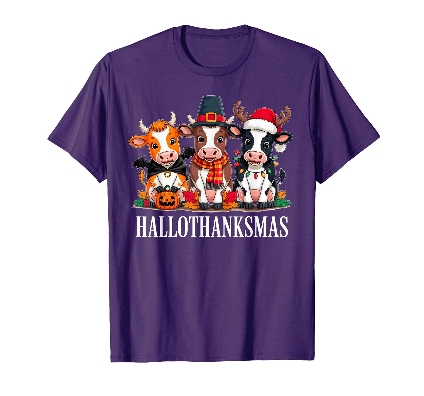 Cow Halloween Thanksgiving Christmas Happy Hallothanksmas T-Shirt
