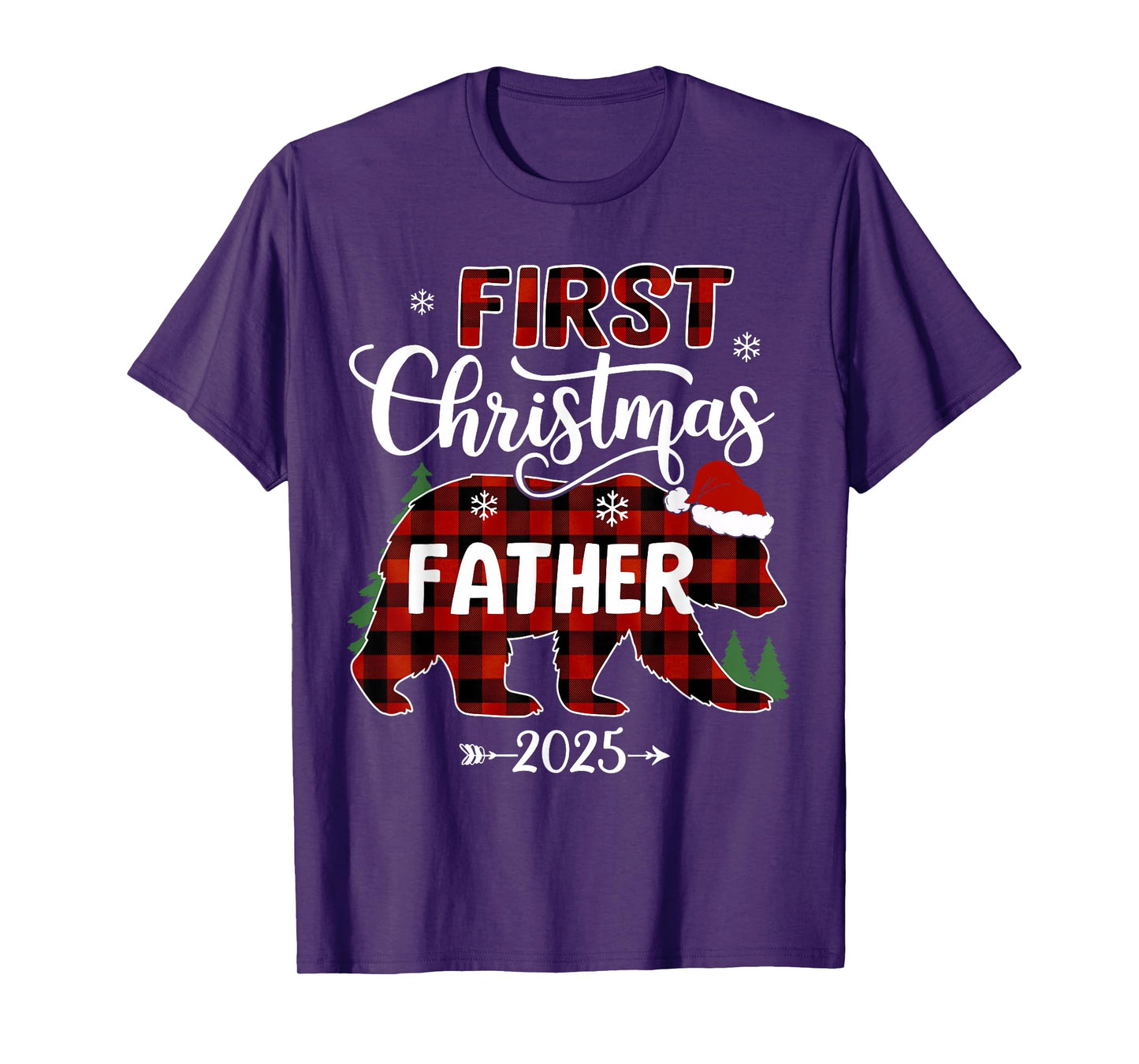 Pregnancy First Christmas Father Red Plaid Bear Santa 2025 T-Shirt