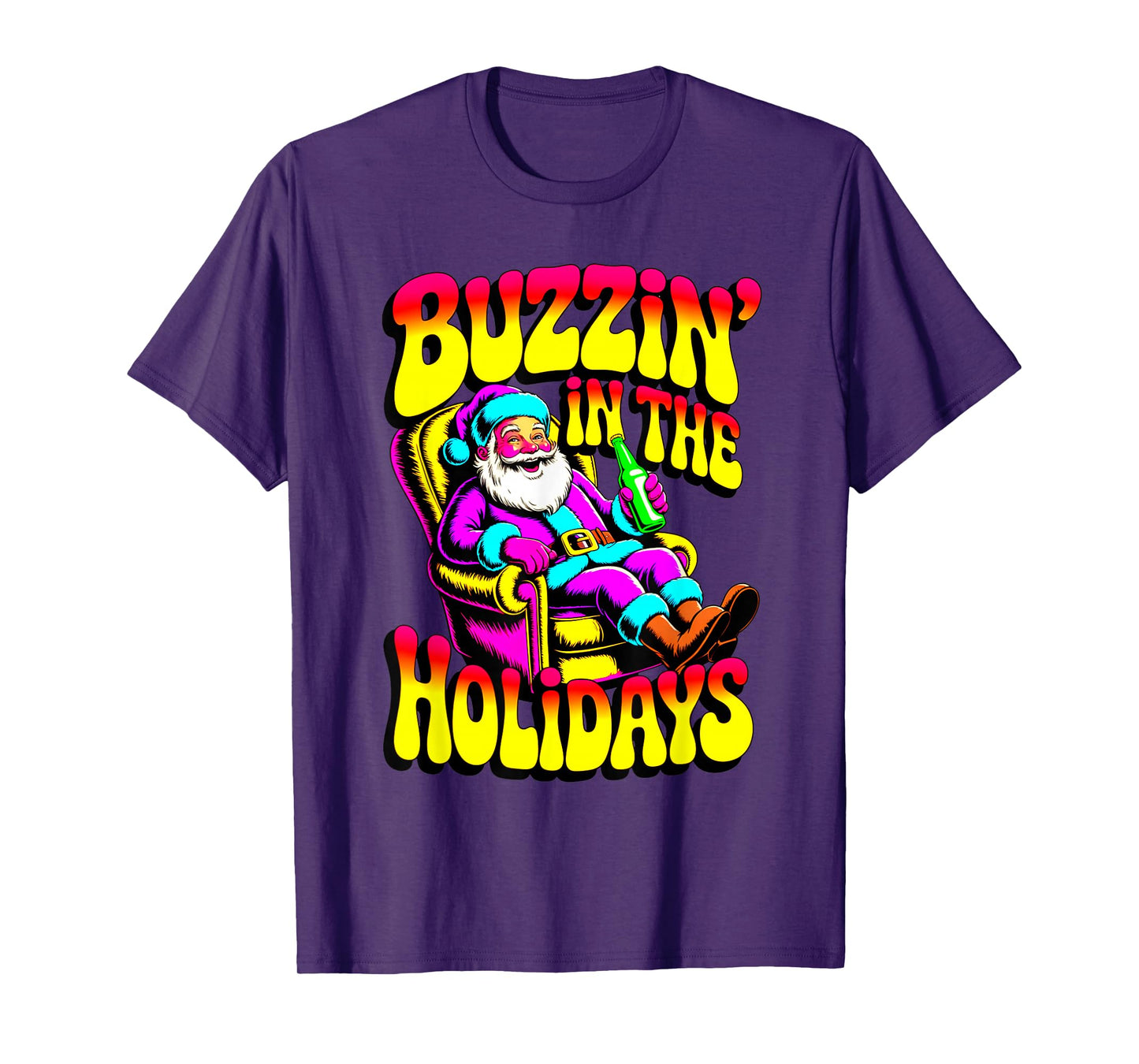 Psychedelic Drunk Santa Buzzing in Holidays Christmas Beer T-Shirt