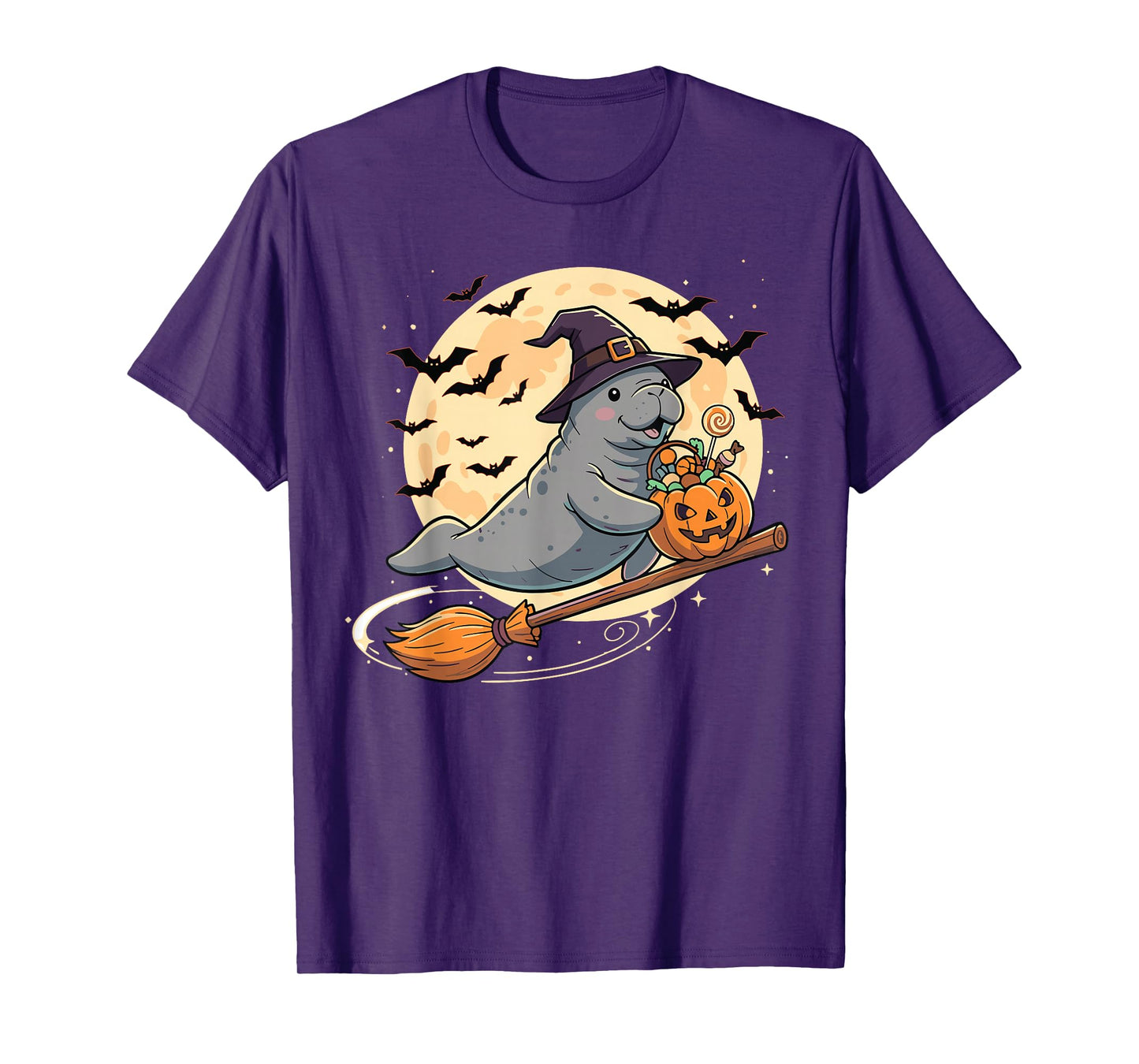 Manatee Witch Hat Pumpkin Halloween Spooky Season T-Shirt
