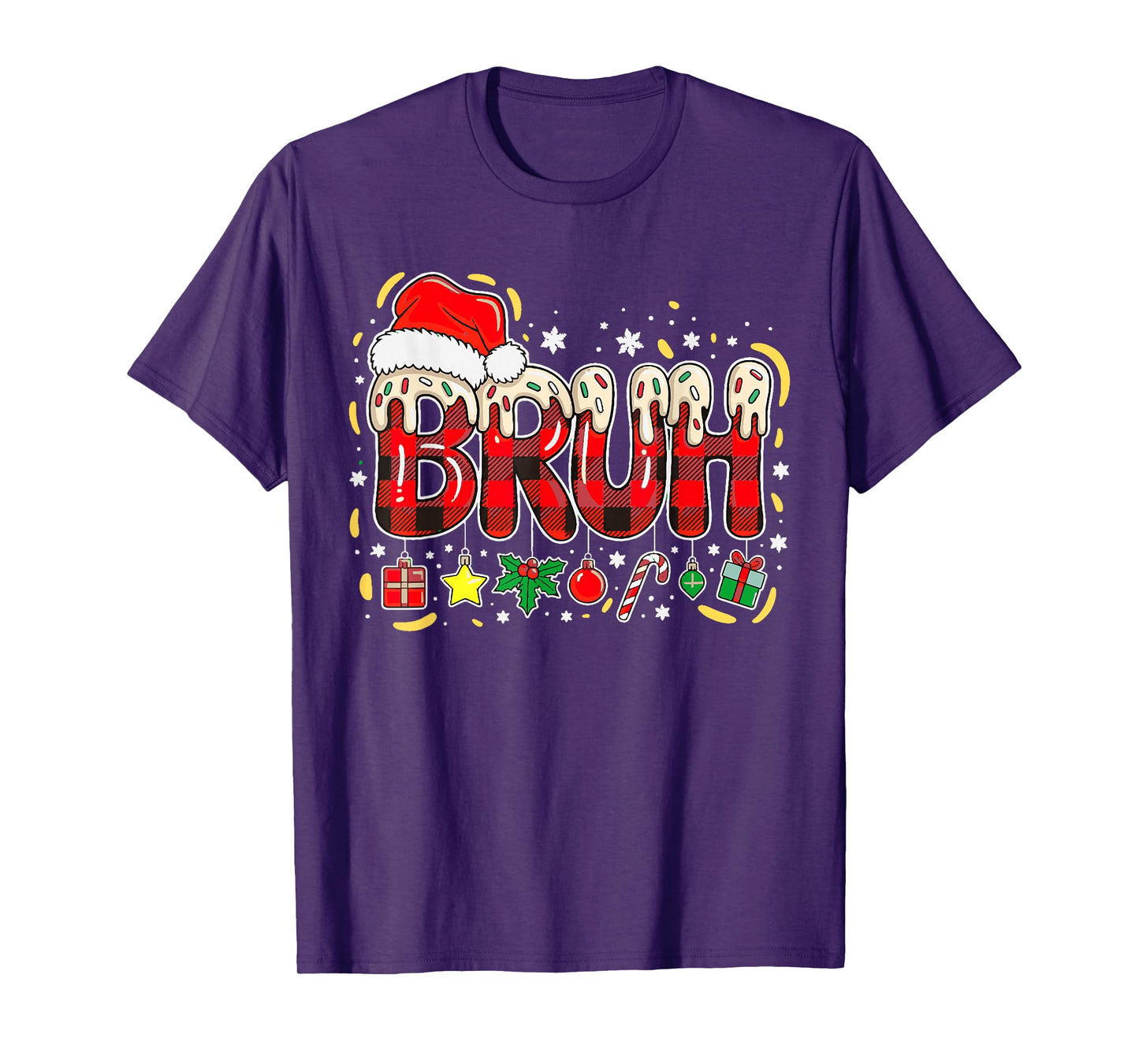 Bruh Funny Christmas Ice Cream Red Plaid Teens Boys Kids T-Shirt