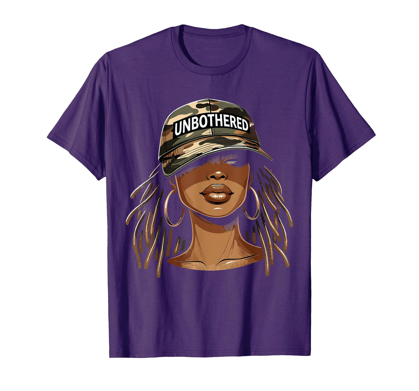Unbothered Black Woman With Cap Camo Afro T-Shirt