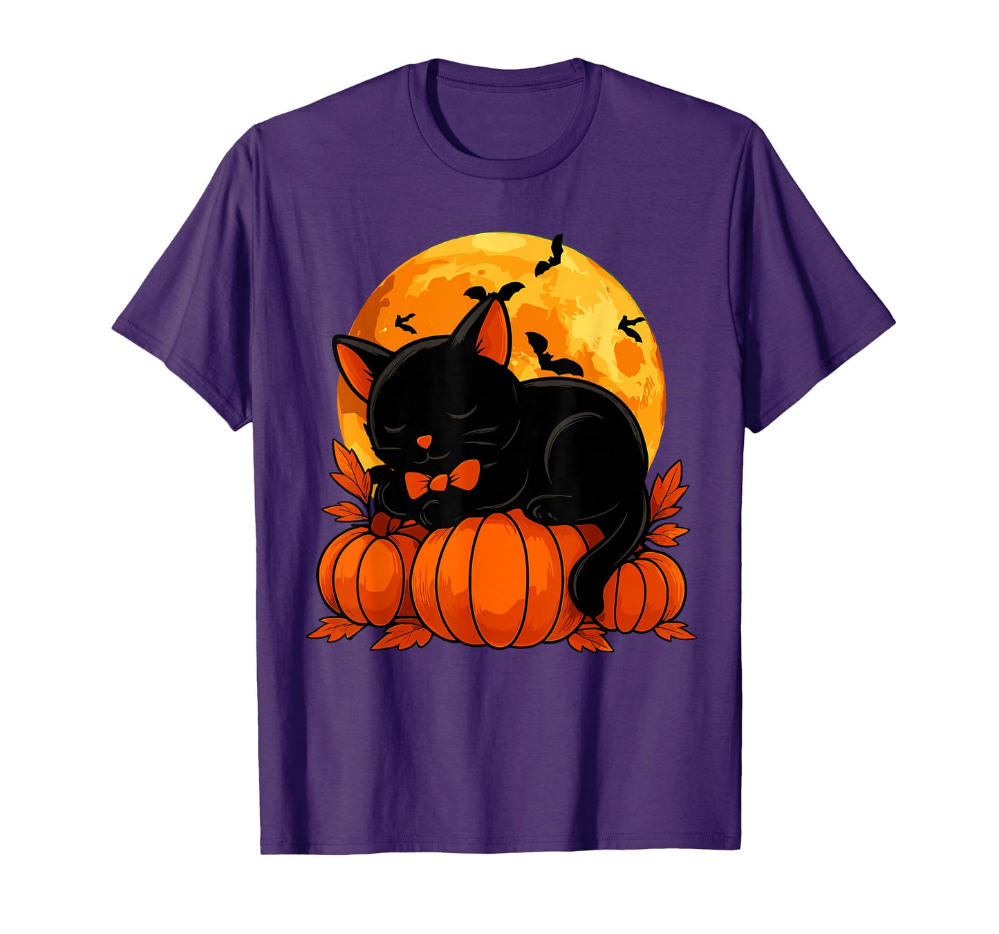 Retro Black Cat Halloween Pumpkin Costume for Women Men Kids T-Shirt