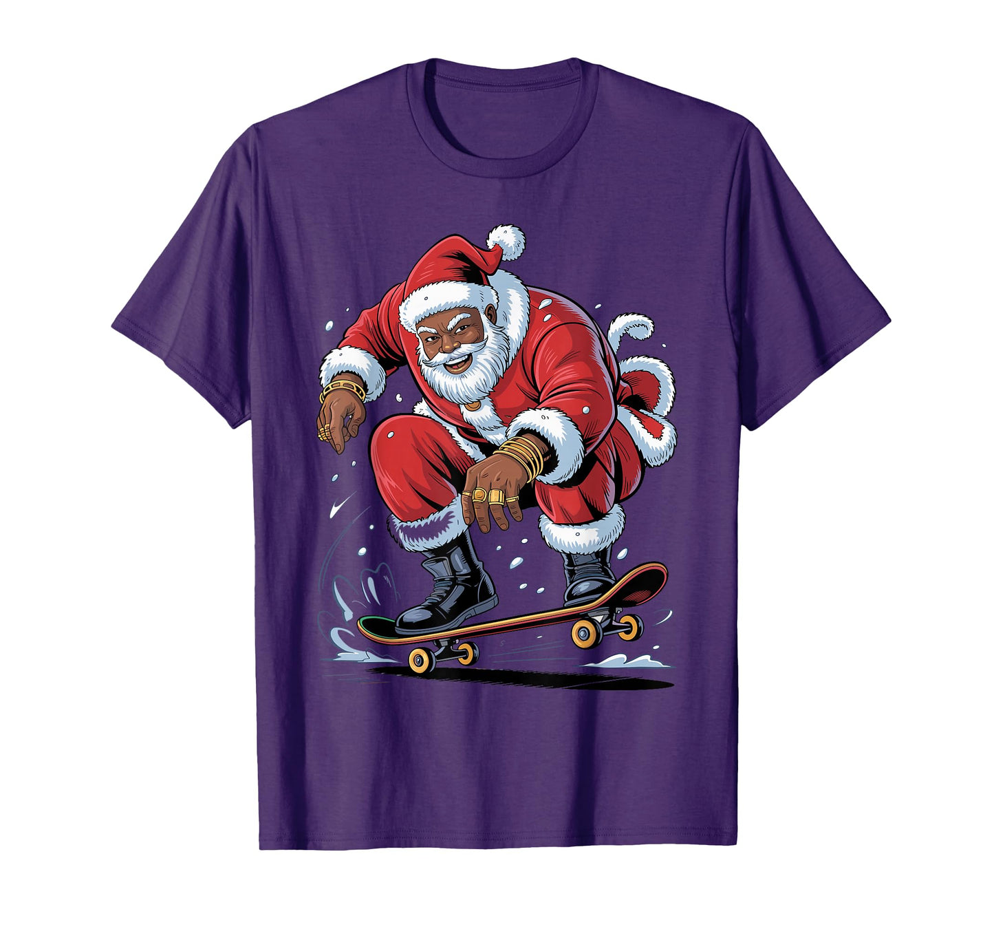 Santa Skateboarding African American Christmas Funny Holiday T-Shirt