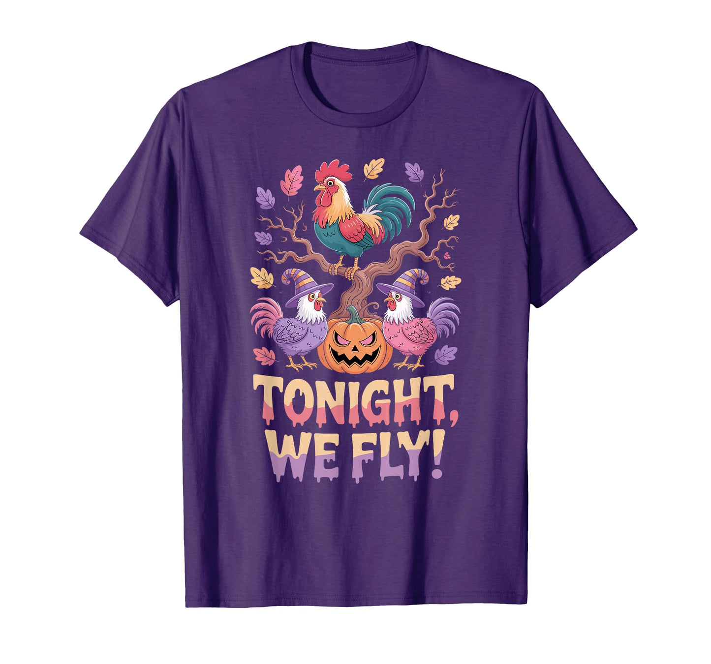 Tonight We Fly, Cute Halloween Witch Roosters and Pumpkin T-Shirt