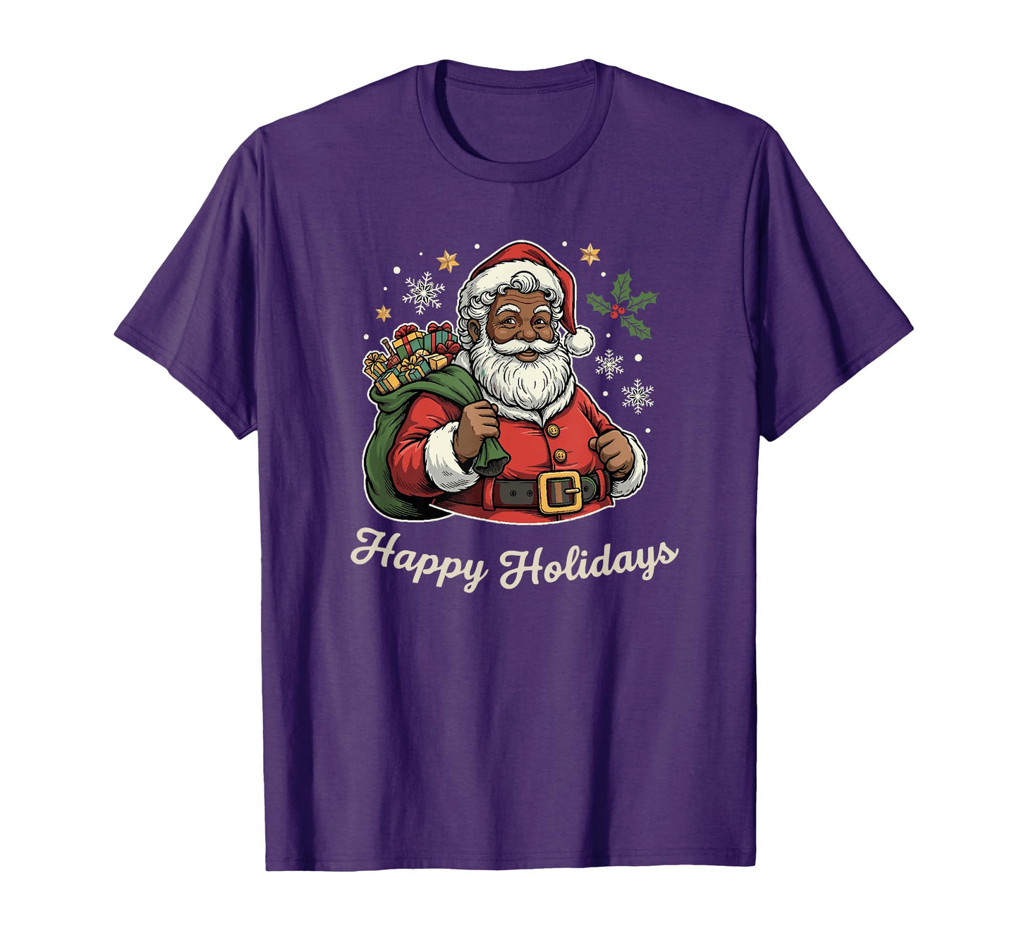 Merry Christmas African American Santa Happy Holidays Pajama T-Shirt