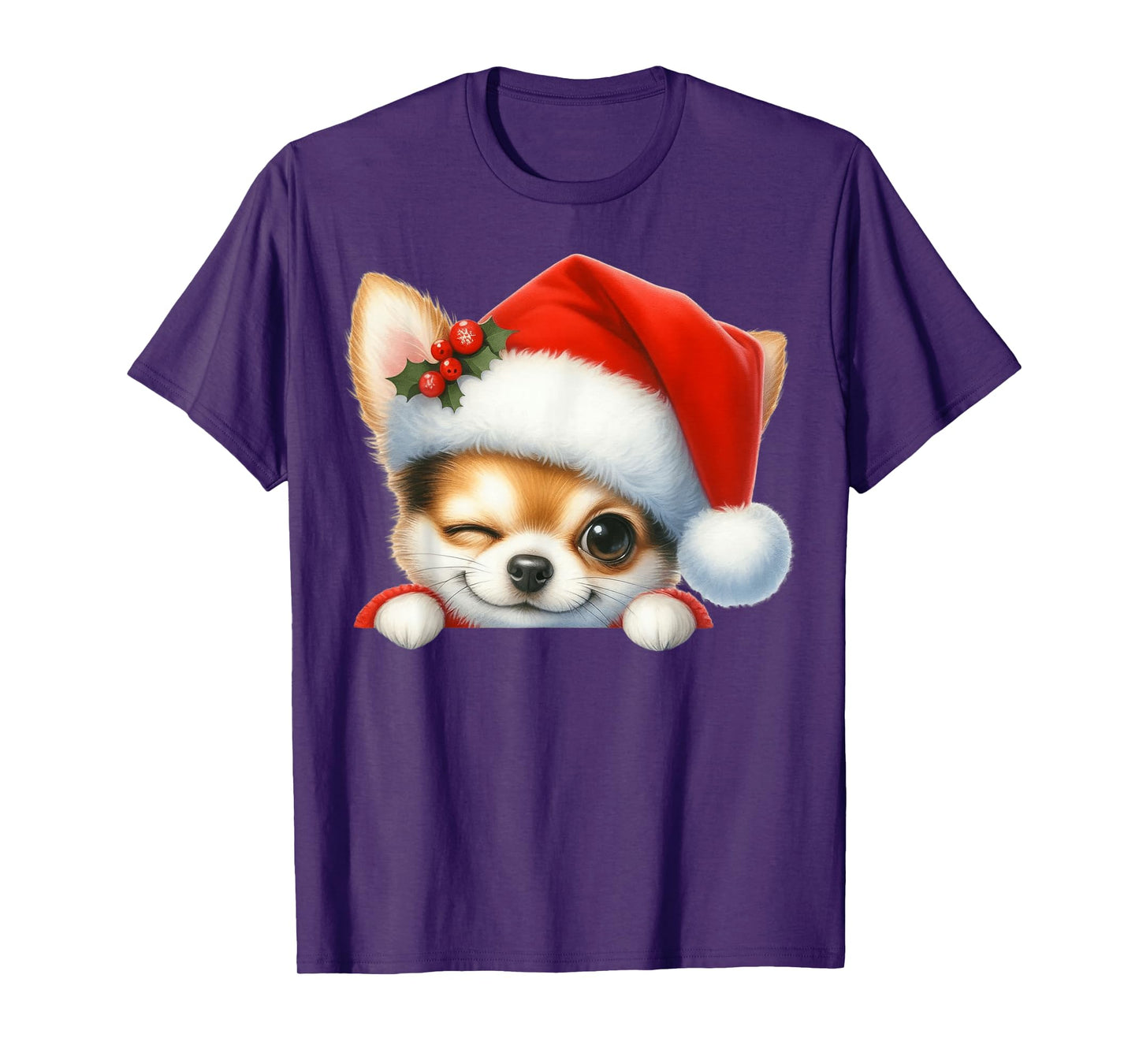 Chihuahua Dog Christmas Santa Hat Dog Mom Dad T-Shirt