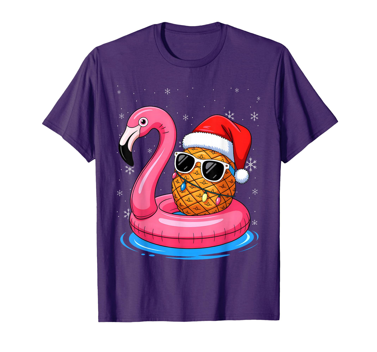 Hawaiian Christmas in July Flamingo Pineapple Santa Hat T-Shirt
