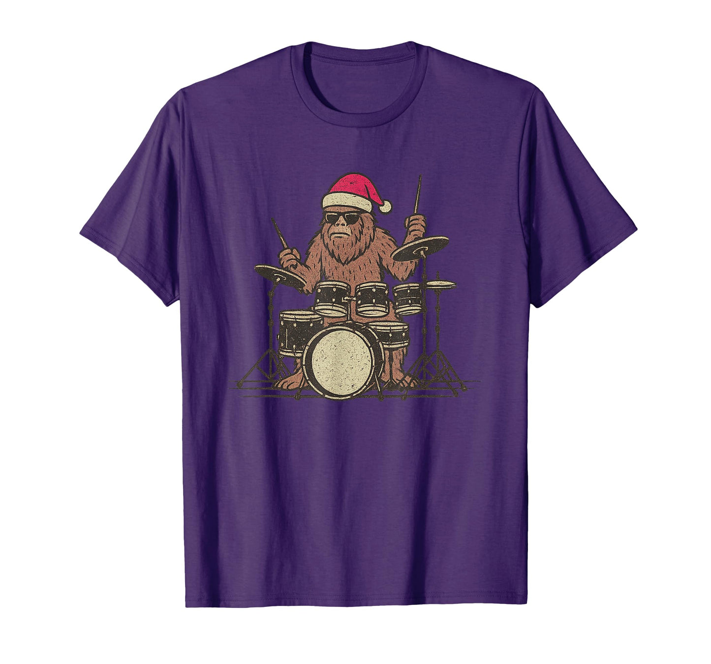 Sasquatch Playing Drums Christmas Vintage Drummer Xmas T-Shirt
