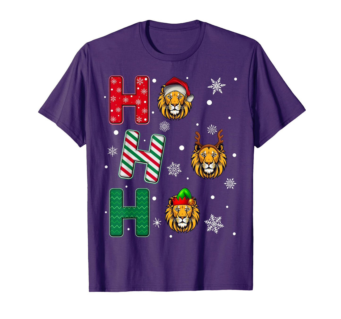 Ho Ho Ho Lion Animal Matching Santa Elf Xmas T-Shirt
