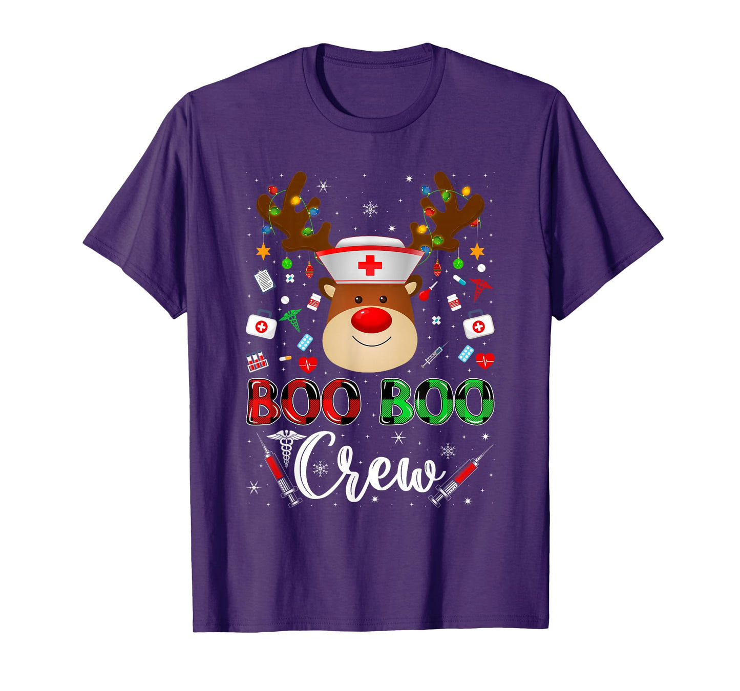Nurse Christmas Scrub Top Funny Reindeer Boo Crew Nurse Xmas T-Shirt