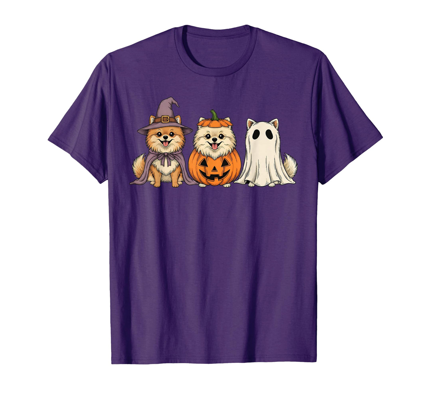 Spooky Ghost Pomeranian Pumpkin Halloween Dog Lover T-Shirt
