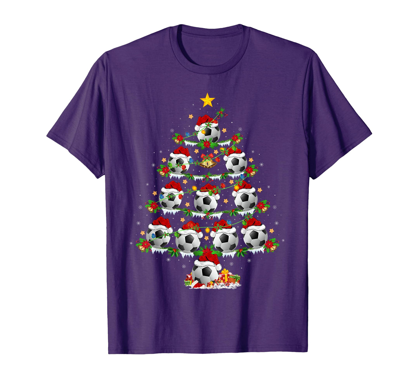 Soccer Football Christmas Tree Lights Sports Player Xmas T-Shirt