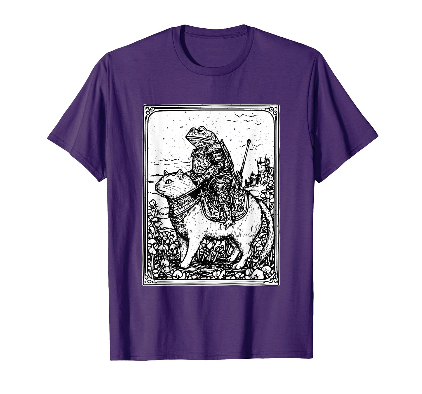 Medieval Frog Riding Cat Weird Goblin Frog Funny Meme Retro T-Shirt