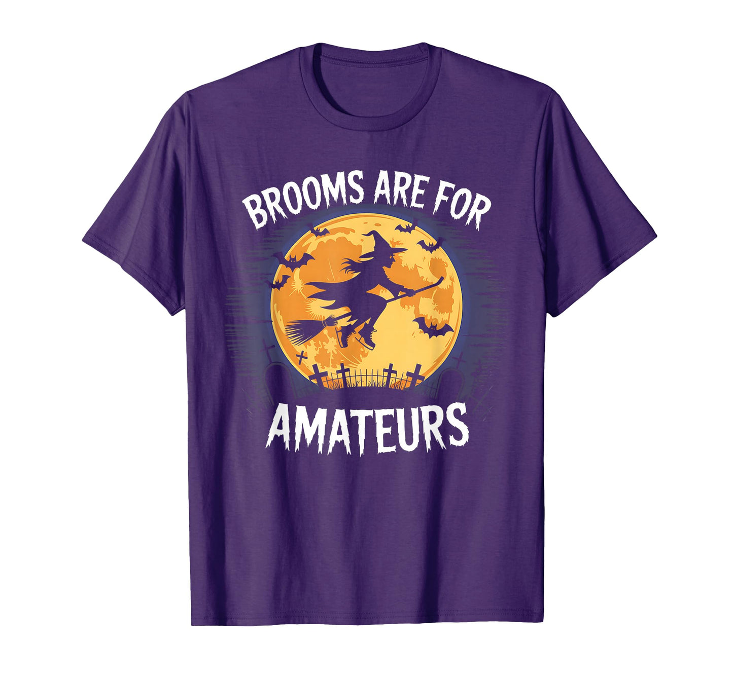 Brooms are for Amateurs Witch Riding Hockey Stick Halloween T-Shirt