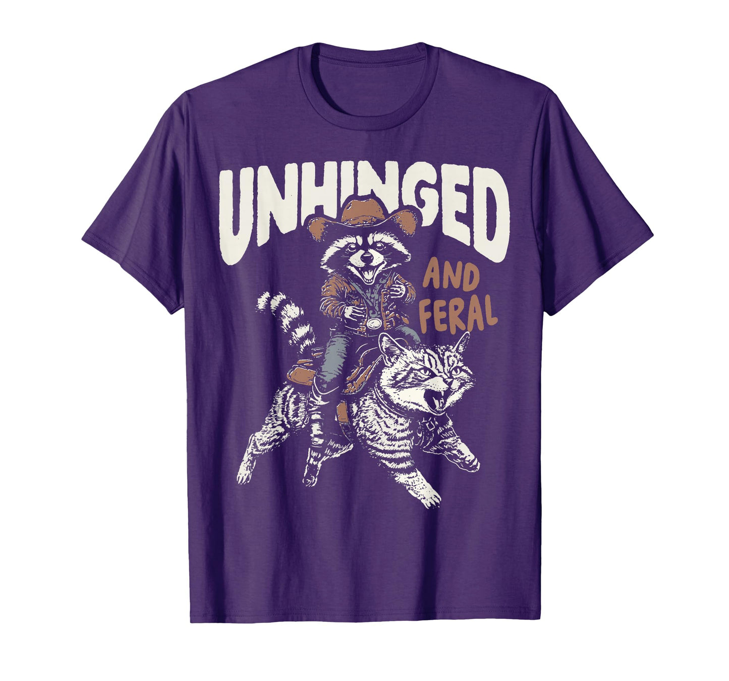 Funny Unhinged And Feral Raccoon Cowboy Western Vintage T-Shirt