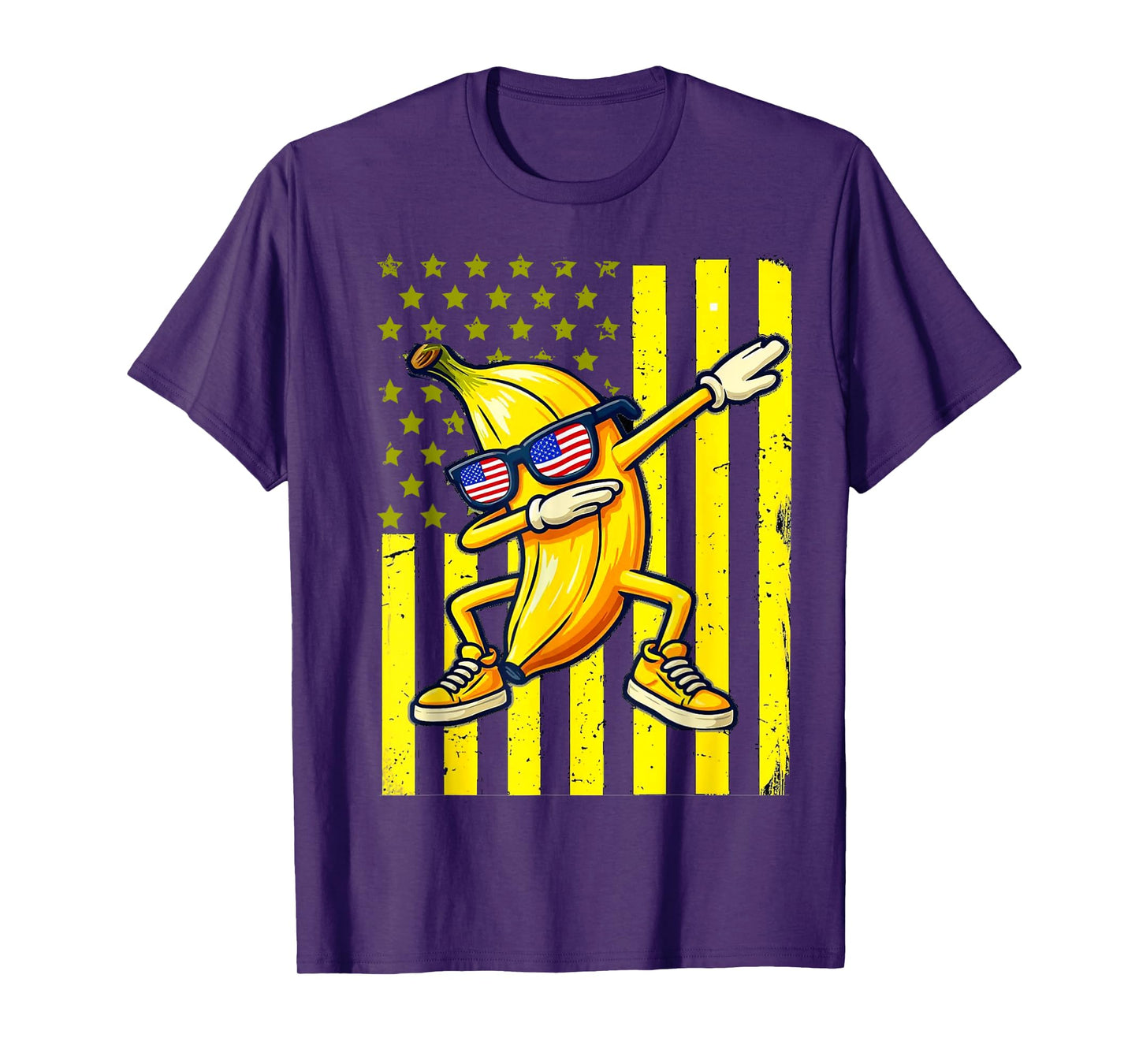 Graphic Banana Retro American Flag USA Dabbing Banana Lover T-Shirt