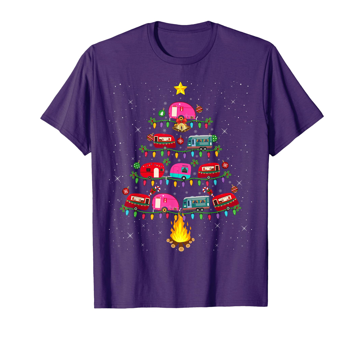 Camping Vehicle Christmas Tree Lights Outdoors Family Xmas T-Shirt