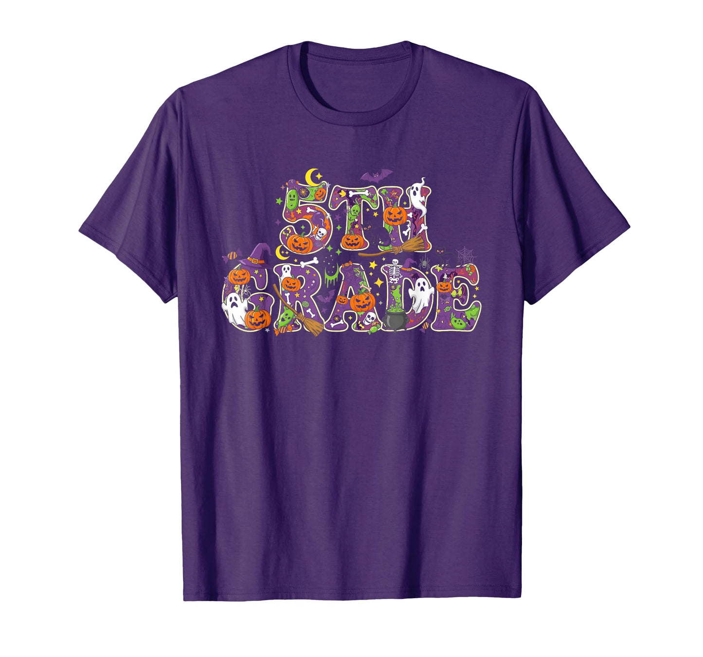 5th Grade Pumpkin Ghost Skeleton Halloween Kids Mens Womens T-Shirt