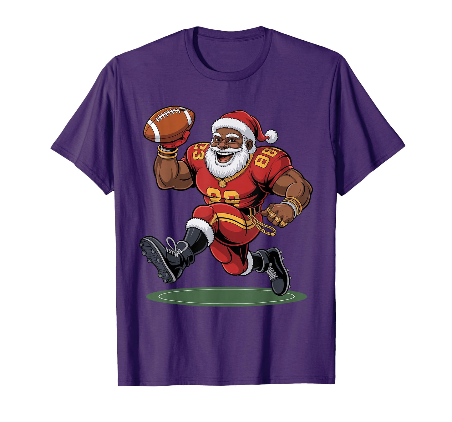 Afro Santa Football African American Christmas Funny Holiday T-Shirt