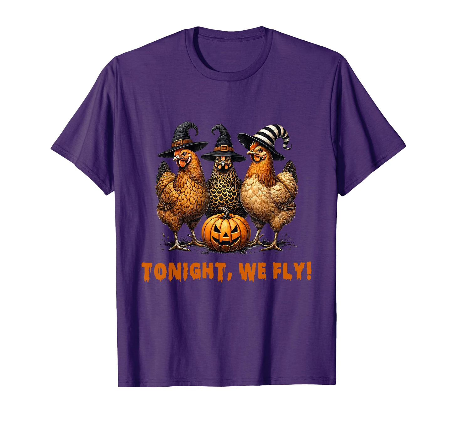Retro Witchy Tonight We Fly Funny Chicken Lovers Halloween T-Shirt