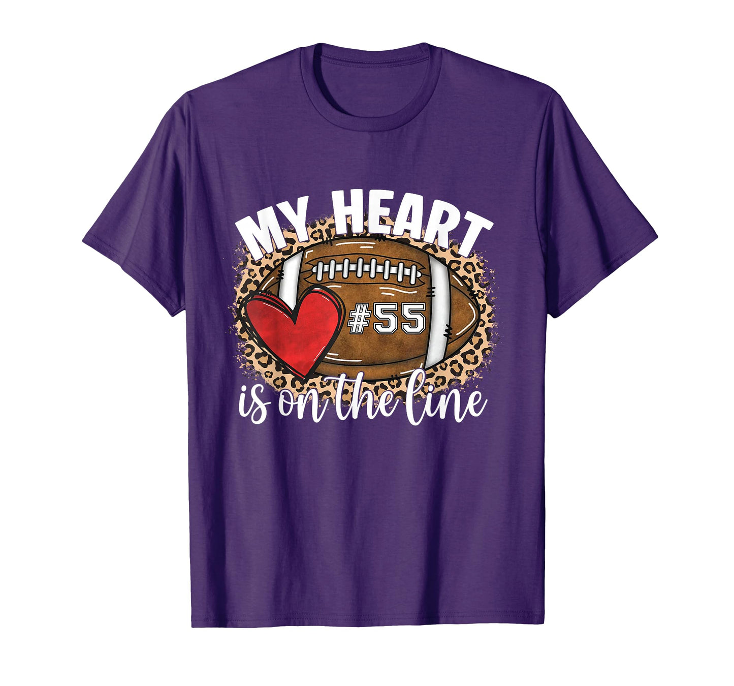 Game Day My Heart is On The Line Jersey Number 55 Football T-Shirt