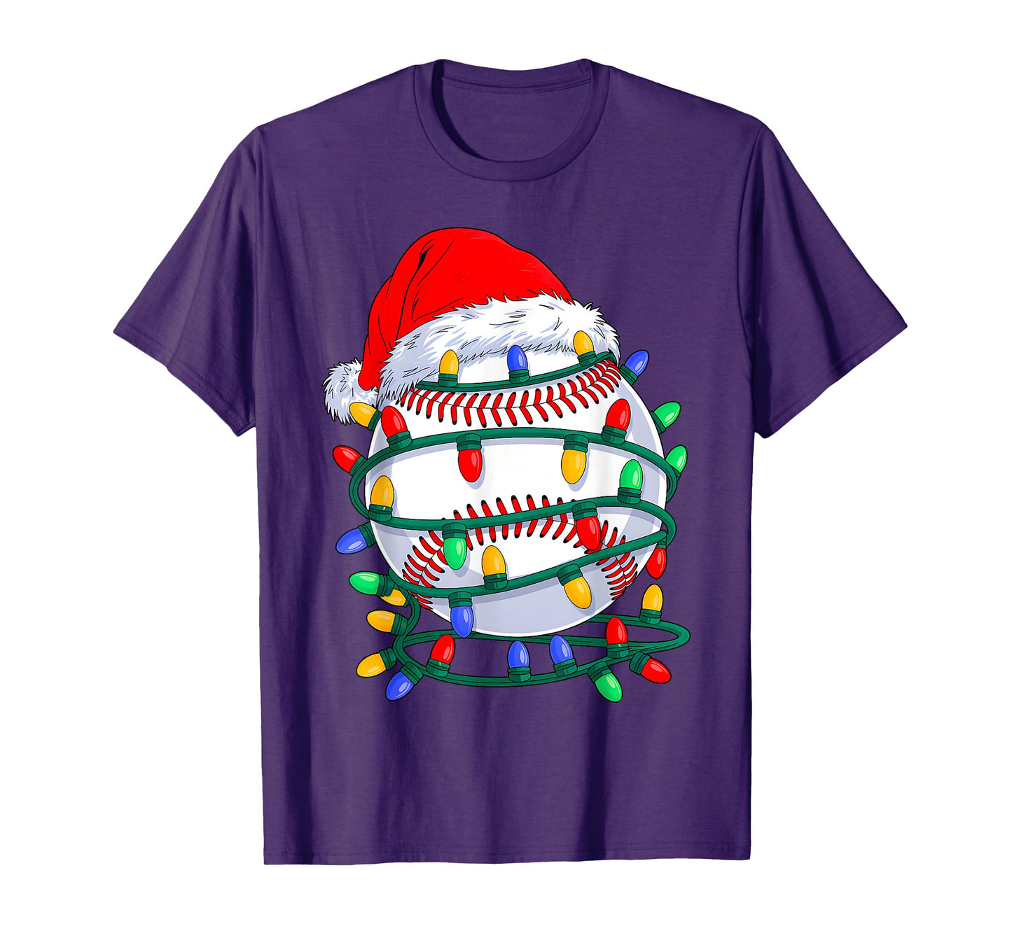 Baseball Ball Santa Hat Christmas Baseball Xmas Lights T-Shirt