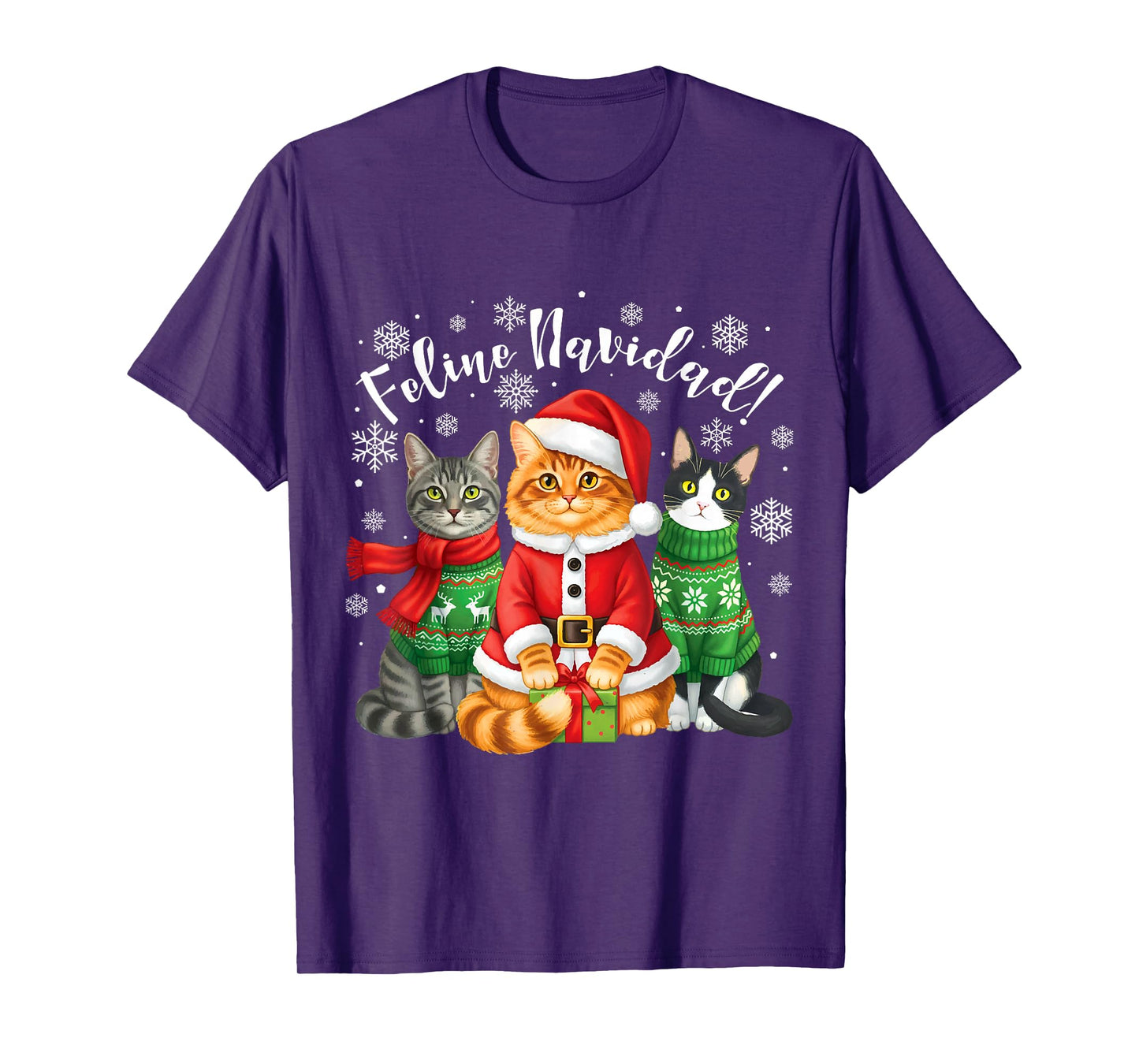 Feline Navidad Funny Cat Christmas Holiday Ugly Christmas T-Shirt