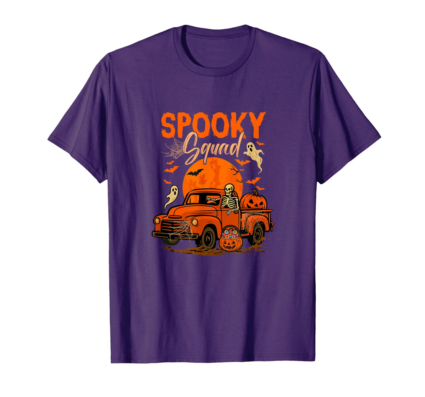 Spooky Halloween Squad Skeleton Driving Pickup Truck Driver T-Shirt