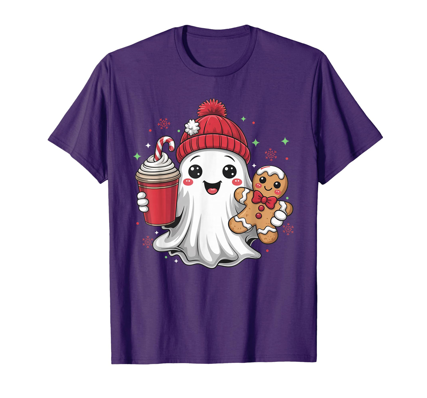 Retro Ghost Beanie Christmas Holiday Xmas Coffee Gingerbread T-Shirt